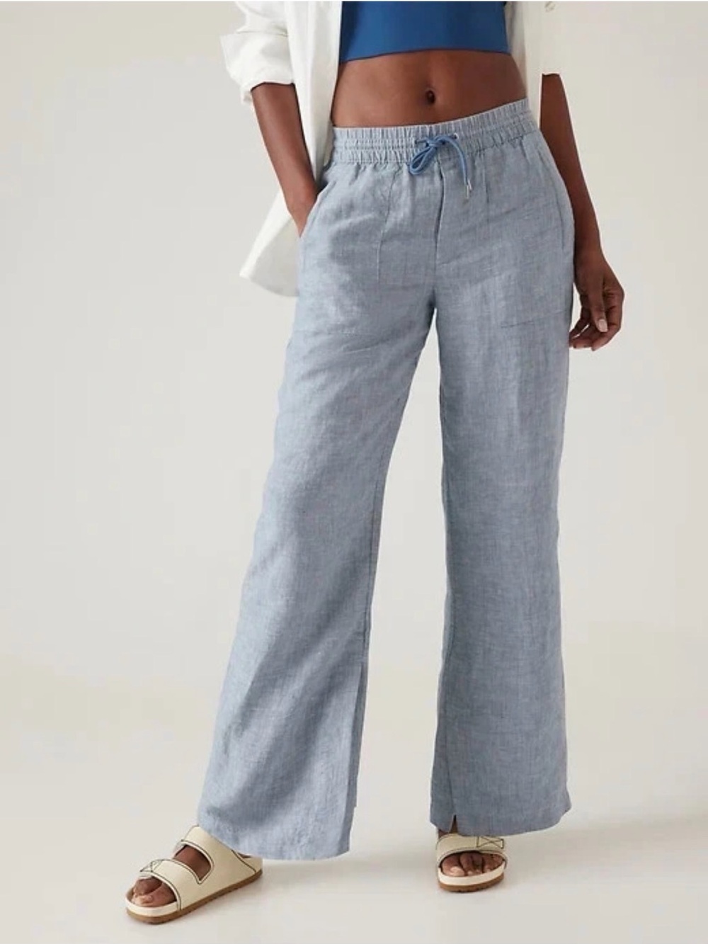 Athleta Retreat Linen High Rise Wide Leg Pant | Chambray Blue | Size 2